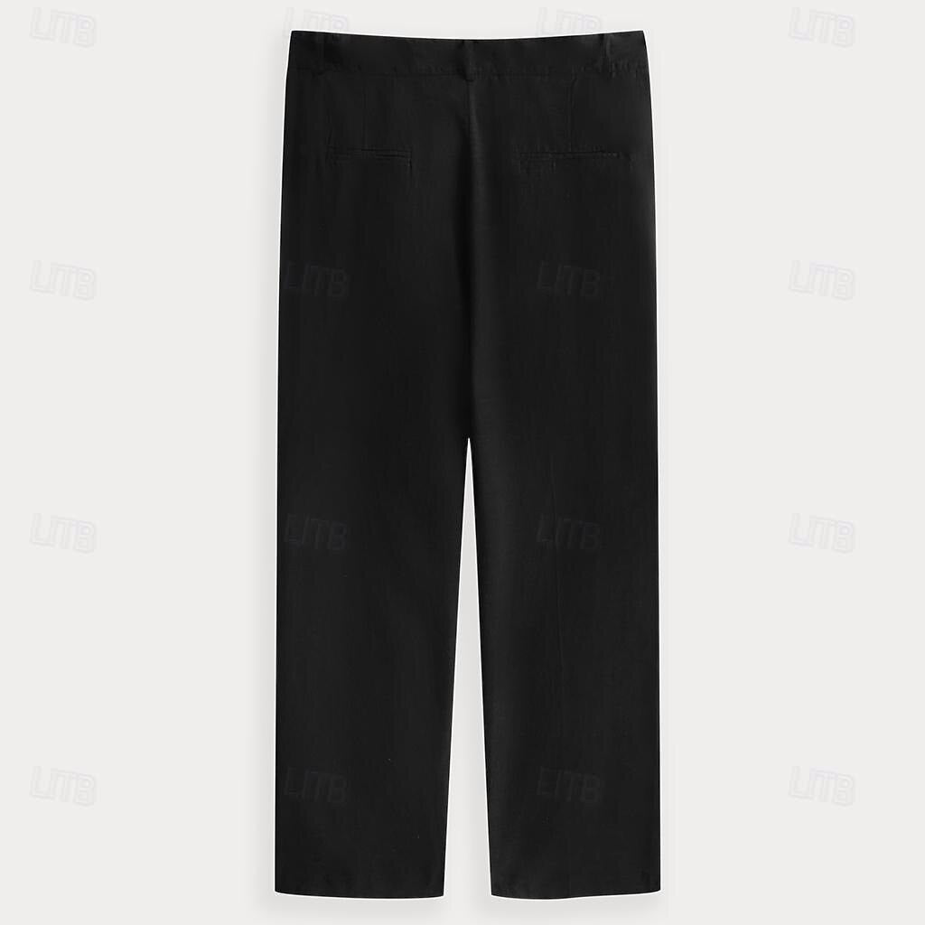 Men's Linen Pants Trousers Black - oukumen