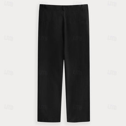 Men's Linen Pants Trousers Black - oukumen