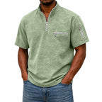 Acid-Wash Zip-Pocket Polo Shirt