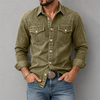 Acid-Wash Long-Sleeve Denim Shirt