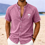 Washed Mandarin-Collar Denim Shirt