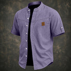 Acid-Wash Mandarin-Collar Shirt