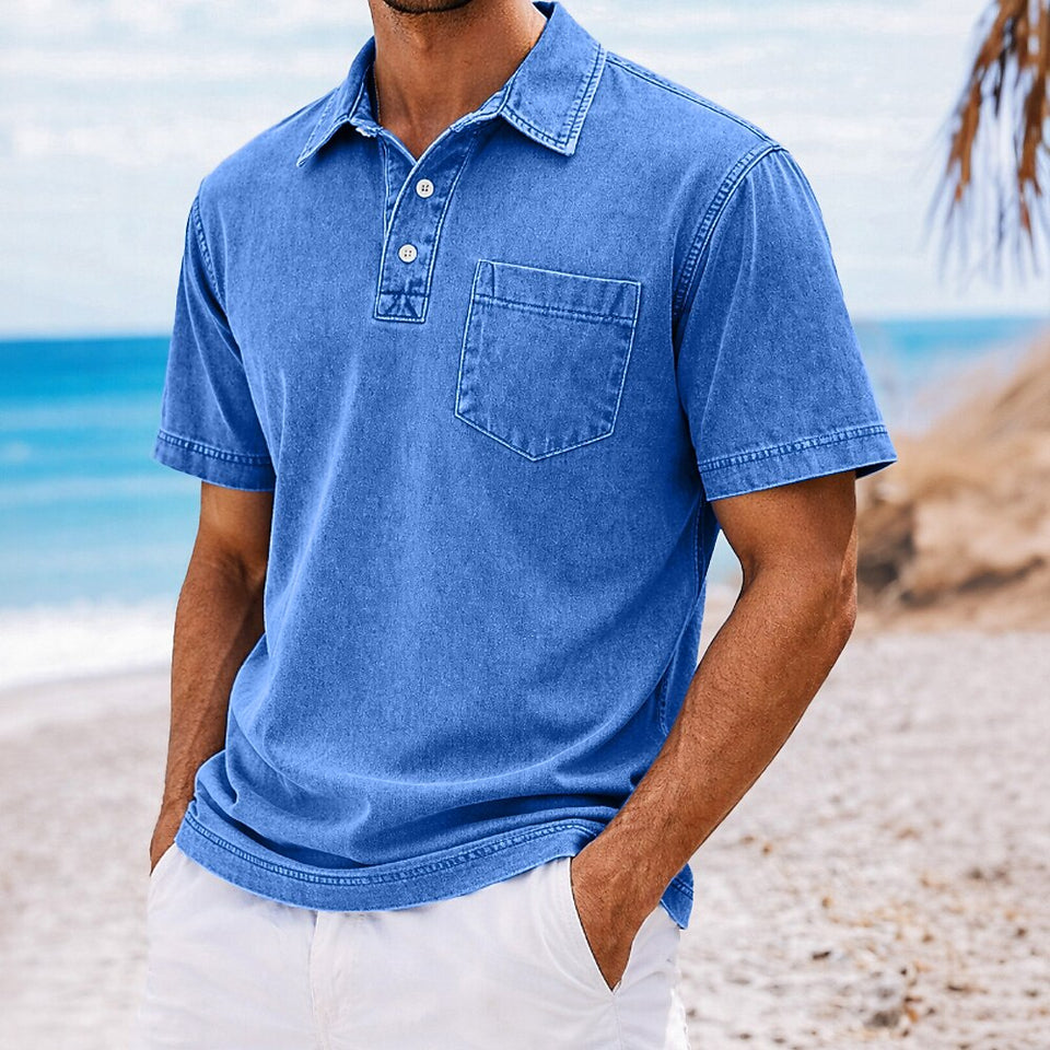 Acid-Wash Pocket Polo Shirt