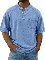 Acid-Wash Short-Sleeve Henley Shirt