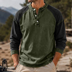 Color-Block Washed Henley Shirt