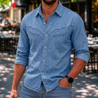 Acid-Wash Long-Sleeve Denim Shirt
