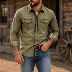 Acid-Wash Long-Sleeve Denim Shirt