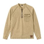 Distressed Acid-Wash Henley Shirt
