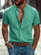 Acid-Wash Mandarin-Collar Shirt