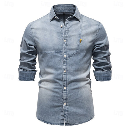 Long Sleeve Solid Color Denim Shirt