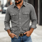 Acid-Wash Long-Sleeve Denim Shirt