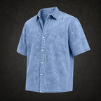 Acid-Wash Short-Sleeve Denim Shirt