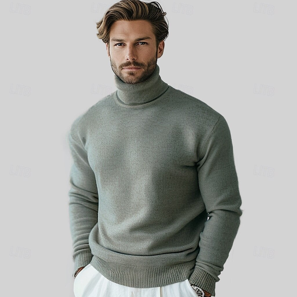 100% Merino Wool Turtleneck Sweater - oukumen