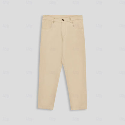 Cotton Solid Color Full Length Chinos - oukumen