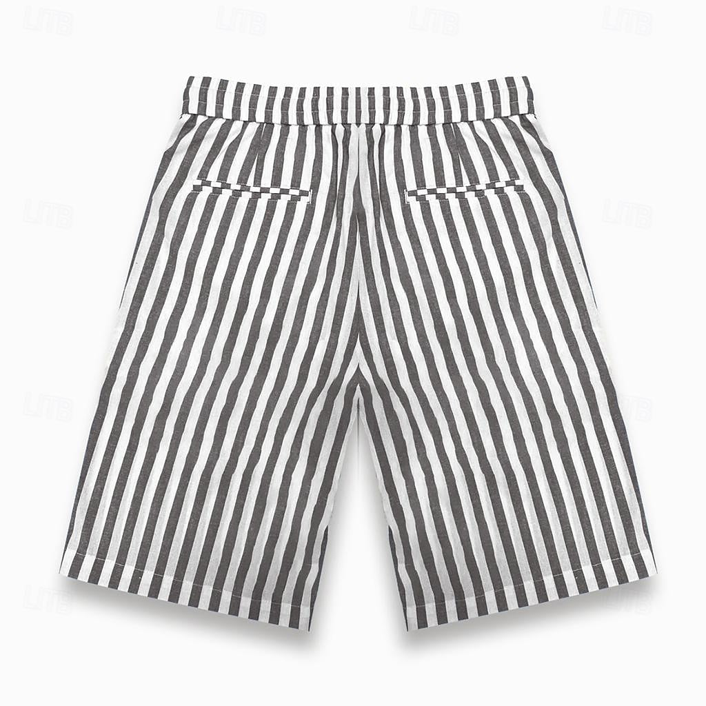 Linen Front Pocket Stripe Shorts - oukumen