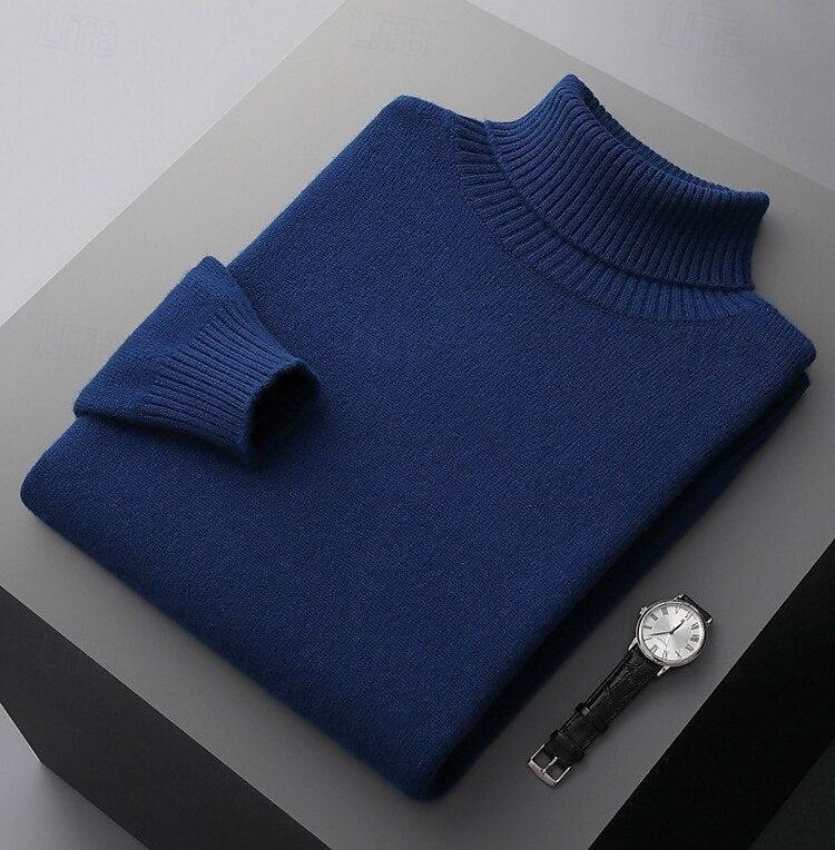 100% Merino Wool Turtleneck Sweater - oukumen