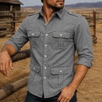 Acid-Wash Long-Sleeve Denim Shirt