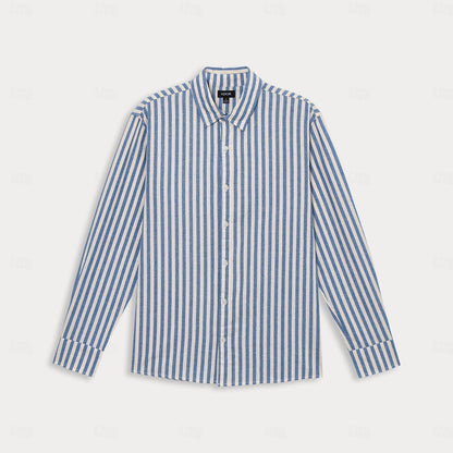 100% Cotton Stripes Lapel Casual Shirt - oukumen