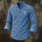 Embroidered Acid-Wash Denim Shirt