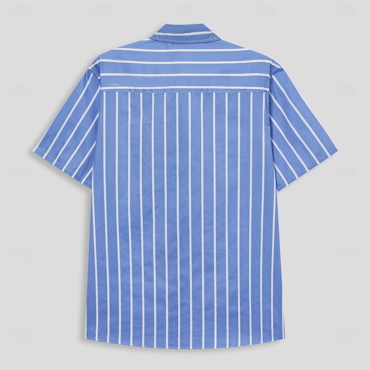 100% Cotton Striped Fold-over Collar Casual Shirt - oukumen