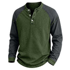Color-Block Washed Henley Shirt