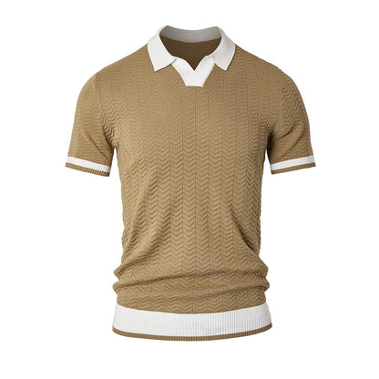 Navy Blue Textured Jacquard Polo Shirt