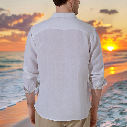 100% Linen Fold-over Collar Casual Shirt - oukumen