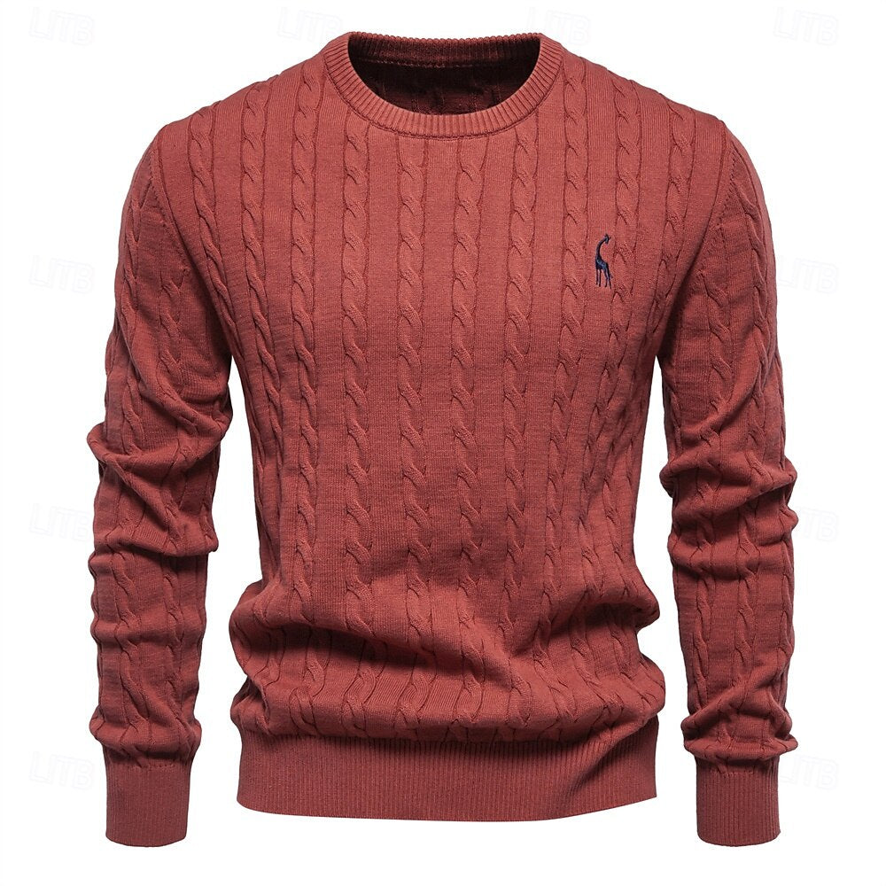 Cotton  Crew Neck Pullover Sweater - oukumen