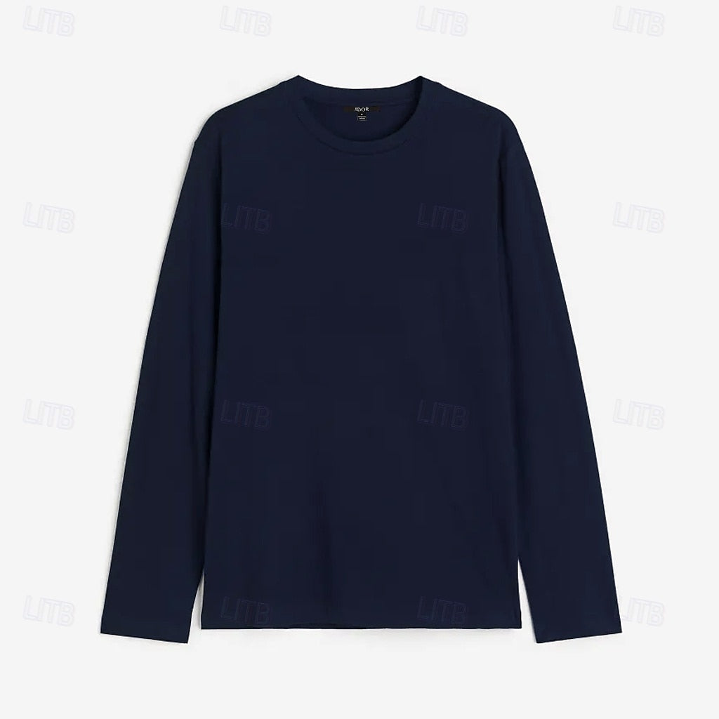 100% Cotton Crew Neck Long Sleeve T shirt Tee - oukumen