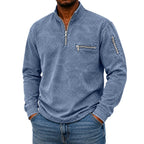 Acid-Wash Zip-Pocket Polo Shirt