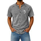 Washed Mandarin-Collar Denim Shirt
