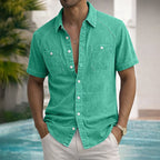 Washed Short-Sleeve Denim Shirt