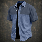 Color-Block Short-Sleeve Denim Shirt
