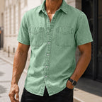 Washed Short-Sleeve Denim Shirt