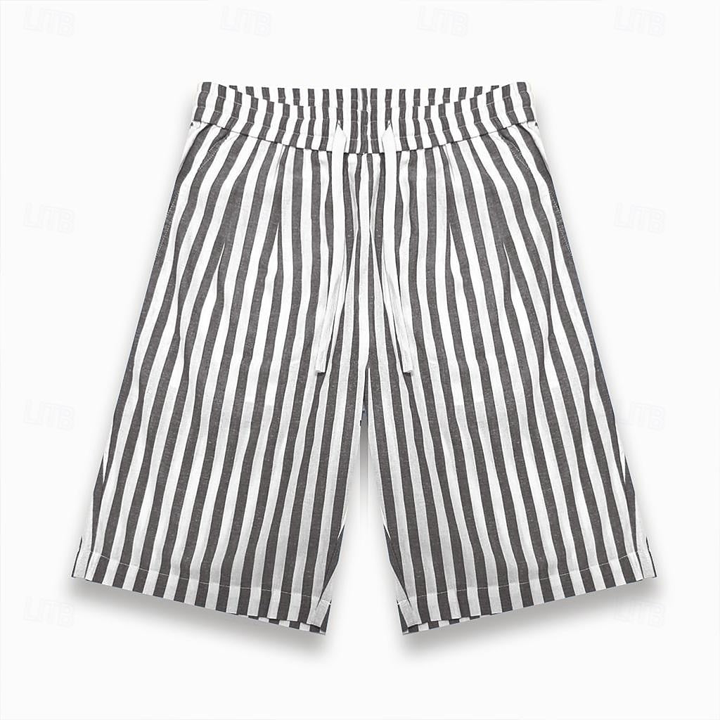 Linen Front Pocket Stripe Shorts - oukumen