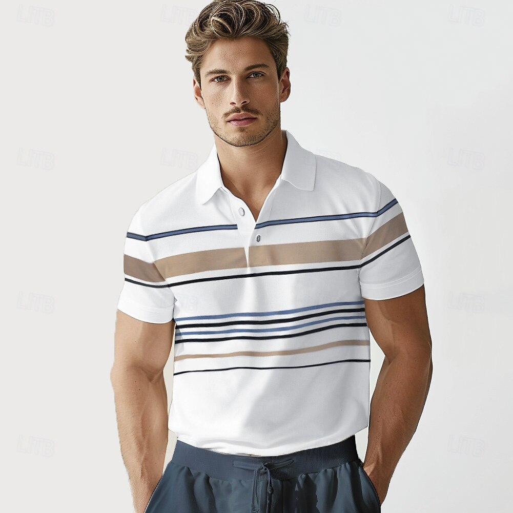 Classic Fit Business Casual Striped Short Sleeves Polo