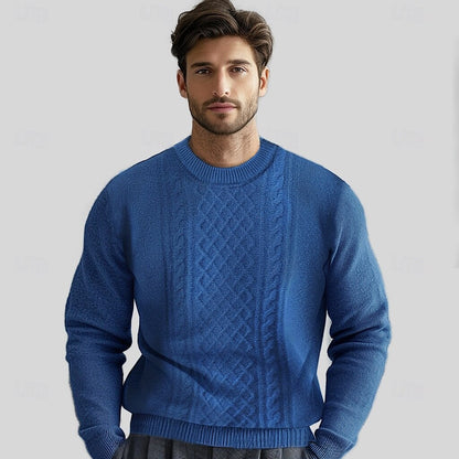 100% Merino Wool Crew Neck Jacquard Sweater - oukumen