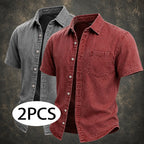 Acid-Wash Short-Sleeve Denim Shirt