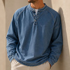 Garment-Dyed Long-Sleeve Henley Shirt