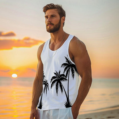 100% Cotton Graphic Coconut Tree Tank Top - oukumen