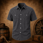Acid-Wash Short-Sleeve Denim Shirt