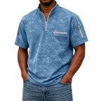 Acid-Wash Zip-Pocket Polo Shirt