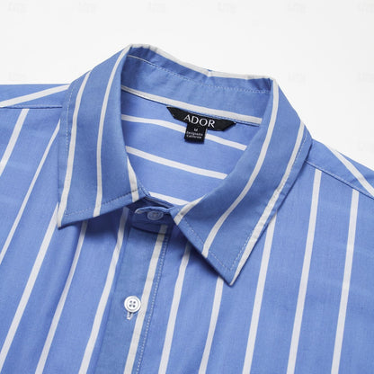 100% Cotton Striped Fold-over Collar Casual Shirt - oukumen