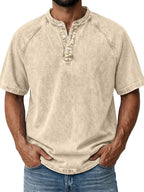Acid-Wash Short-Sleeve Henley Shirt
