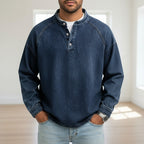Acid-Wash Long-Sleeve Henley Shirt