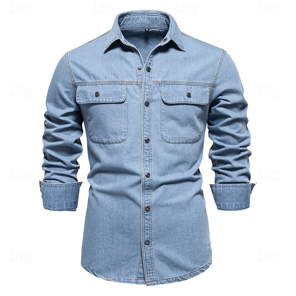 100% Cotton Fold-over Collar Outdoor Work Casual Shirt - oukumen