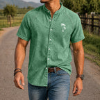 Washed Mandarin-Collar Denim Shirt