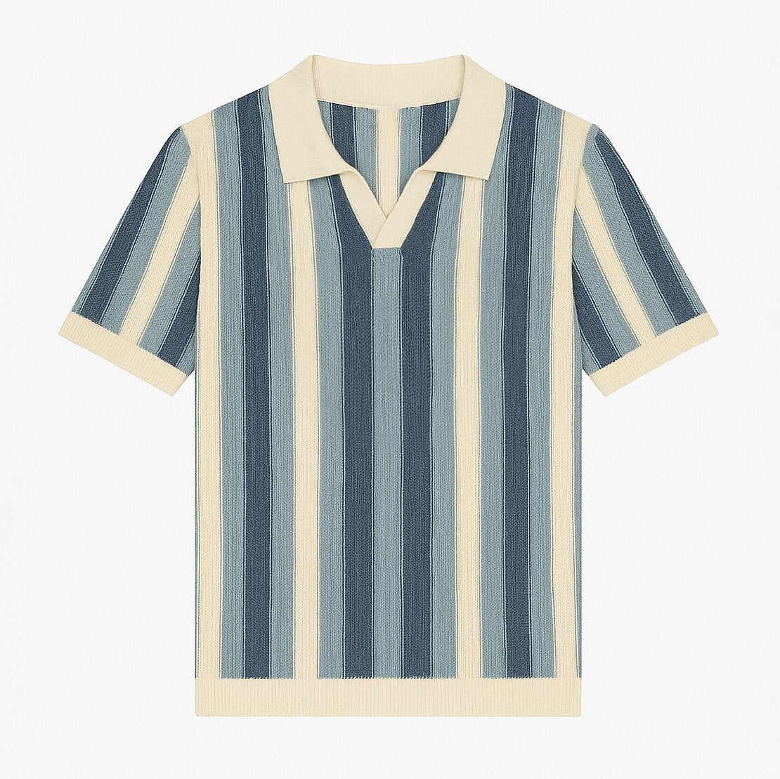 Retro Vertical Striped Knit Polo Shirt - oukumen