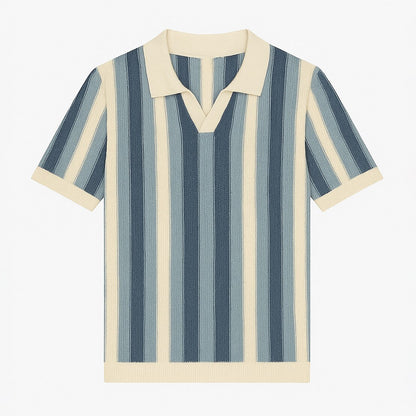 Retro Vertical Striped Knit Polo Shirt - oukumen