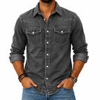 Acid-Wash Long-Sleeve Denim Shirt